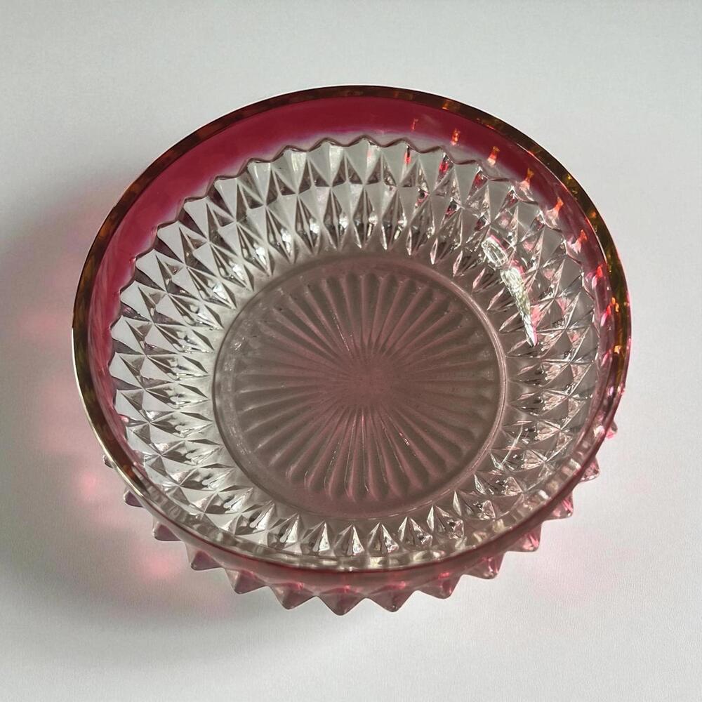 Vintage Indiana Glass Diamond Point Ruby Flashed Bowl – Glass Candy Dish